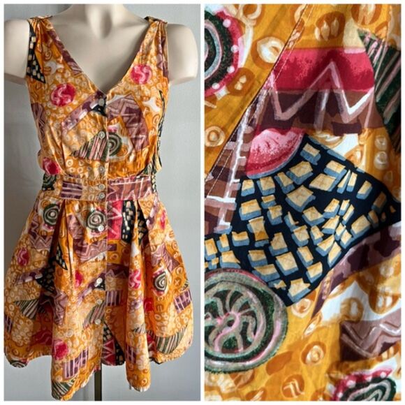 Vintage 90’s Moda international novelty print retro art deco abstract mini dress - Picture 1 of 12